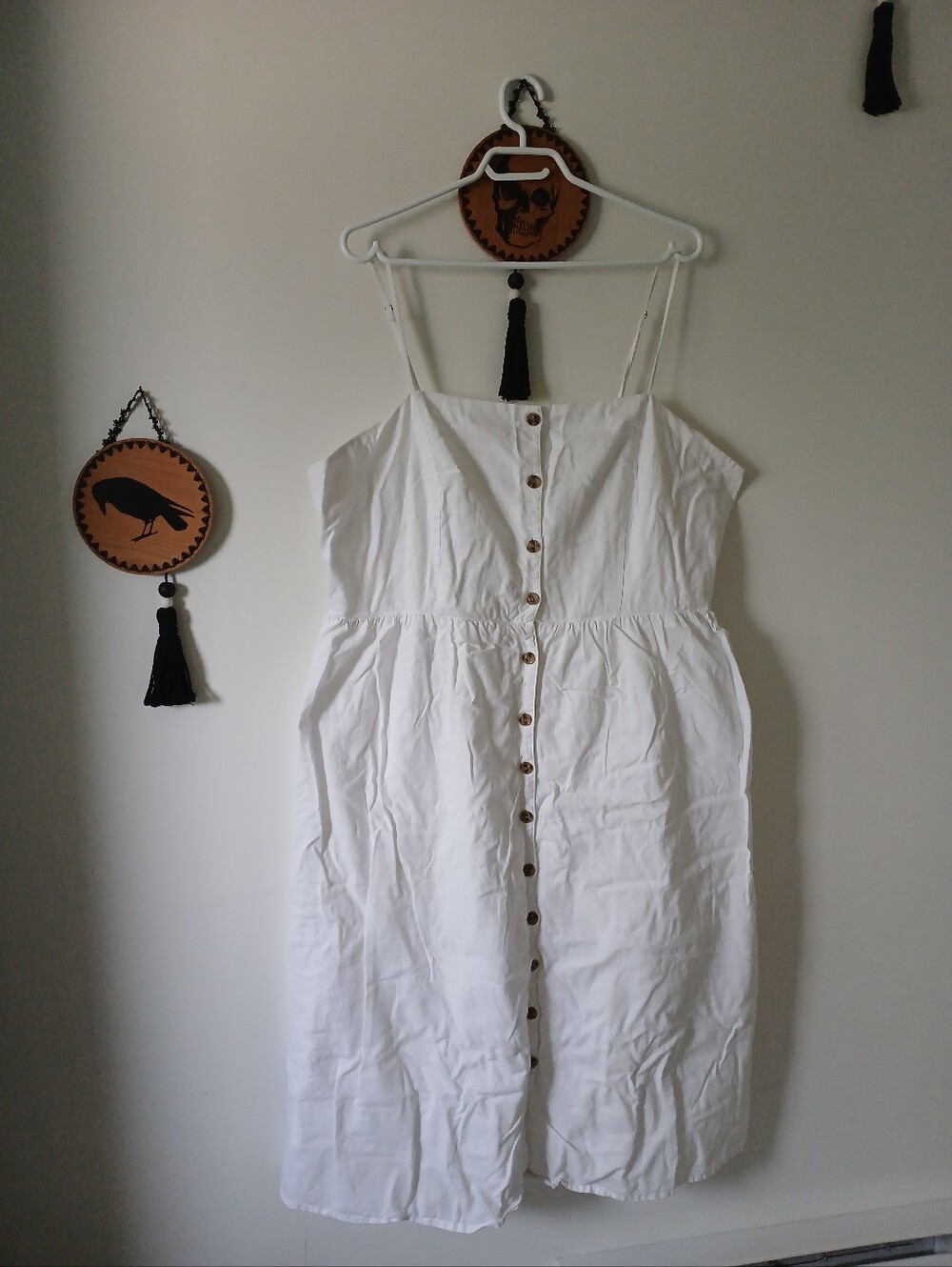 H&M Women’s White Linen Blend Button Front Midi Sun dress summer flowy Size XXL